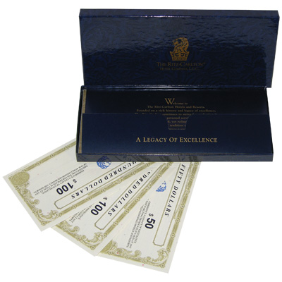 RITZ CARLTON® $250 Gift Card - Experience the unique pleasure of The Ritz-Carlton with a hotel gift certificate worth $250.  From a decadent one-night getaway to a week-long tropical escape, this gift certificate will get you started on your much-needed vacation.